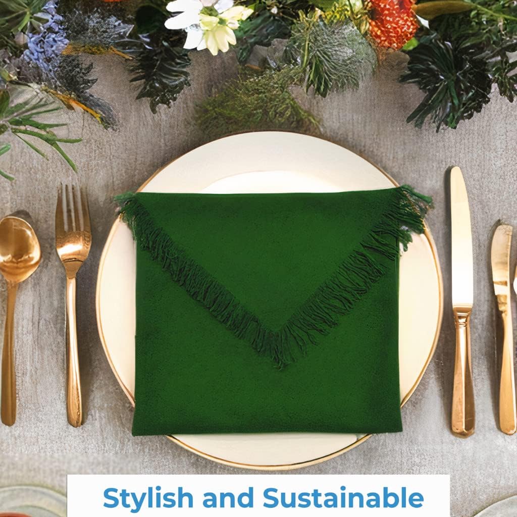 Set of 4 Cotton Napkins, 18 X 18 Inches with Frayed Edges - Rustic farmhouse style