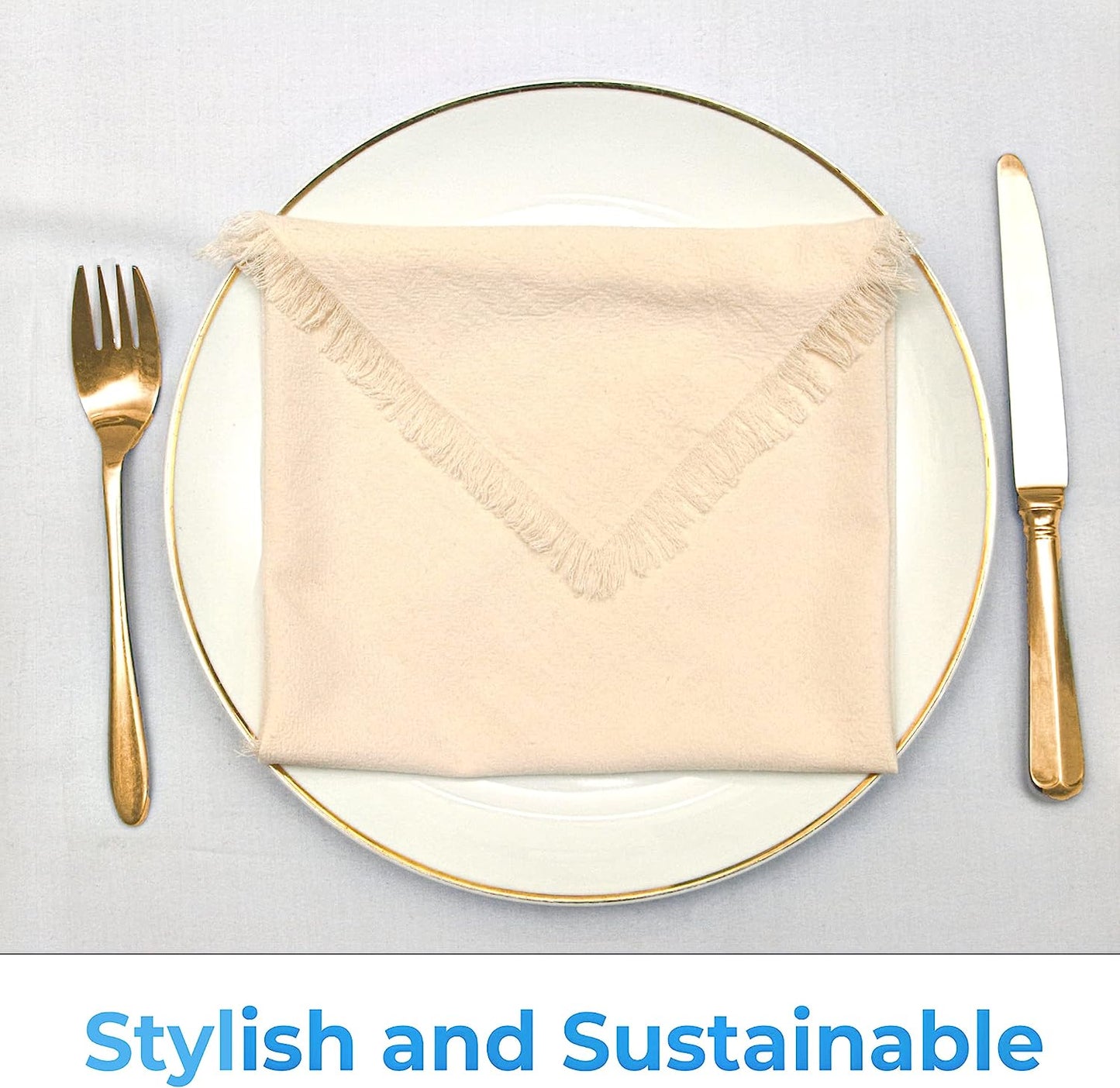 Set of 4 Cotton Napkins, 18 X 18 Inches with Frayed Edges - Rustic farmhouse style