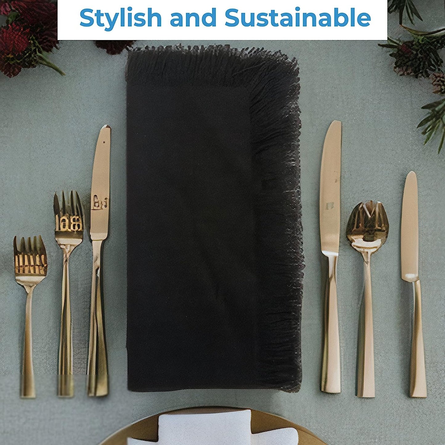 Set of 4 Cotton Napkins, 18 X 18 Inches with Frayed Edges - Rustic farmhouse style