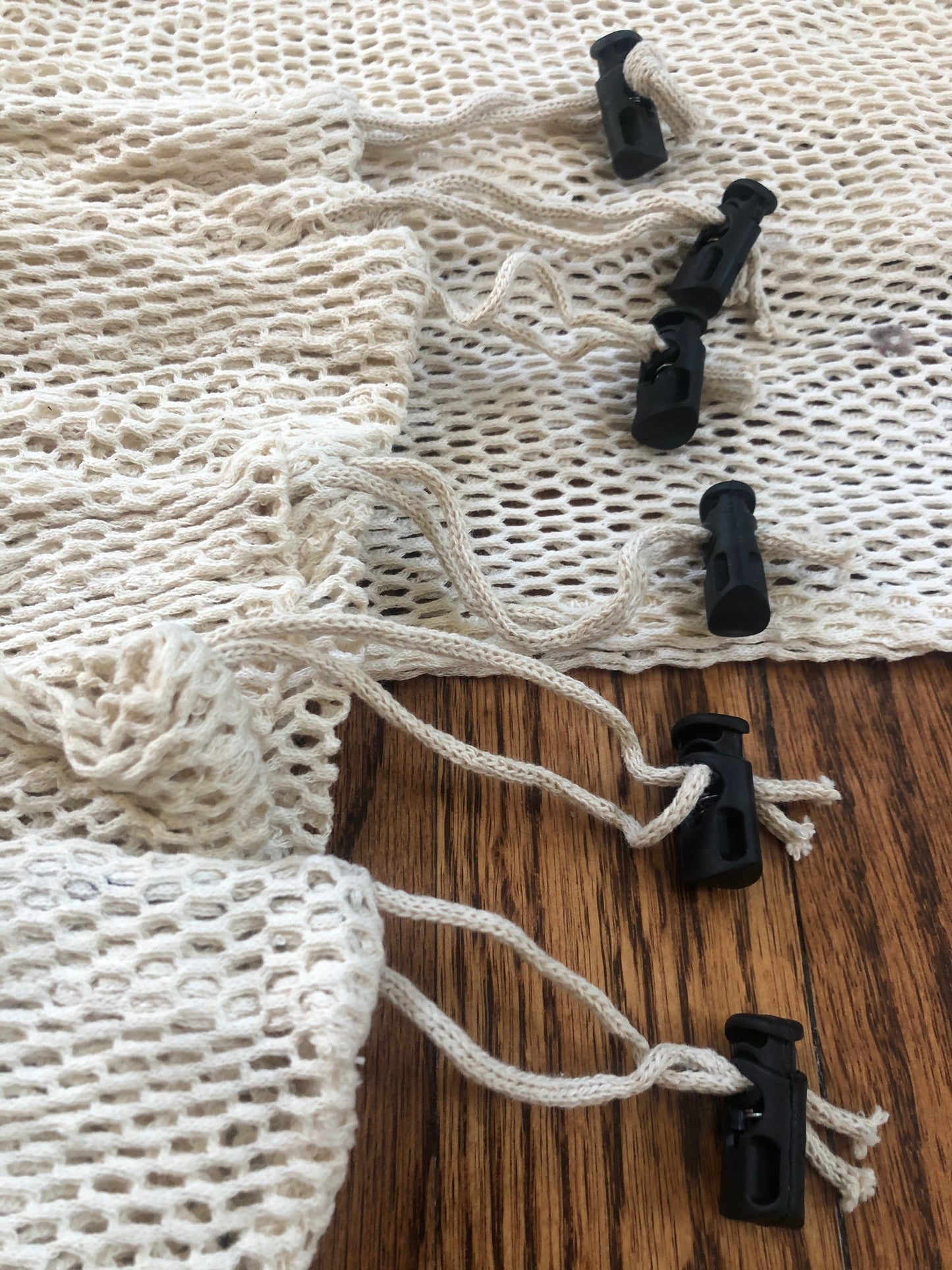 12 Pieces Of 12x16 Inches 100 Percent Cotton Mesh Bags NATURAL COLOR with 6 pieces of CORD LOCKS.
