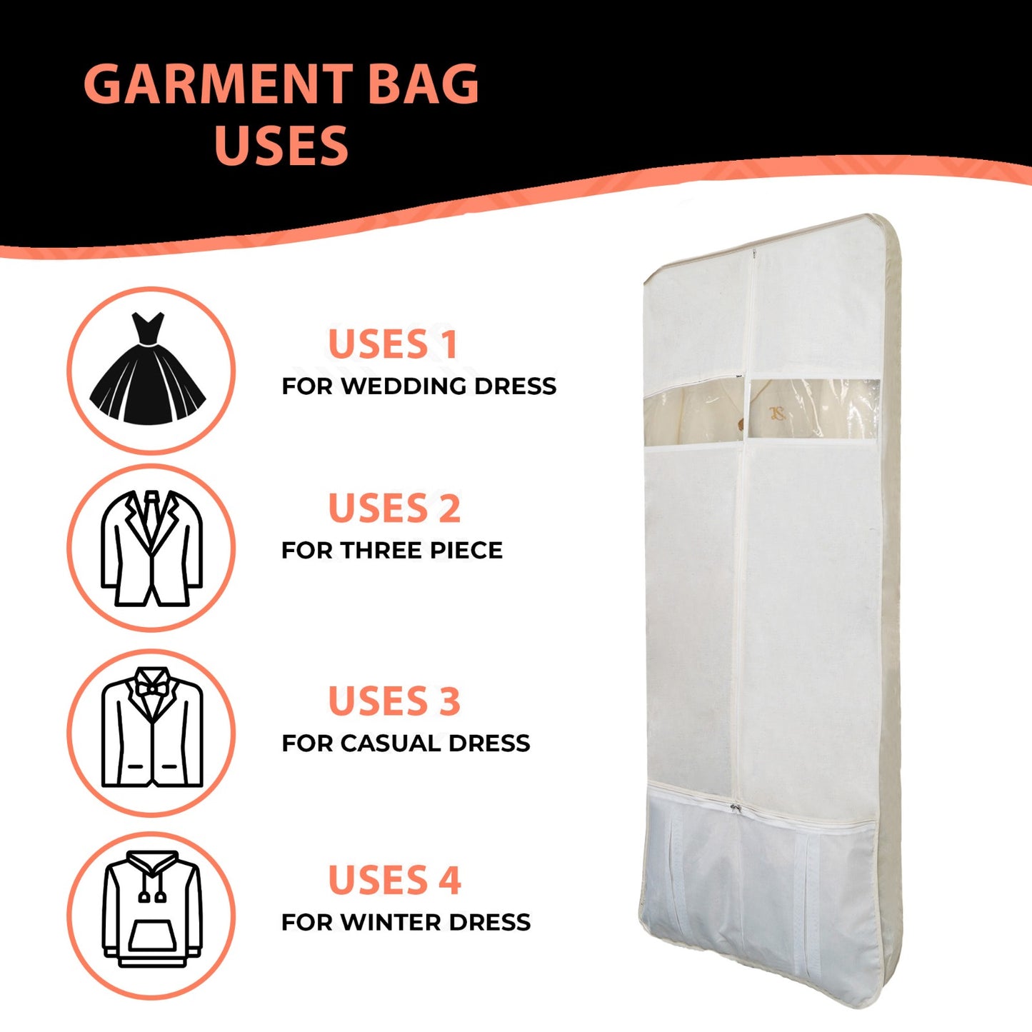 42" x 24" x 4" Premium garment bags: Protect your clothes in style.