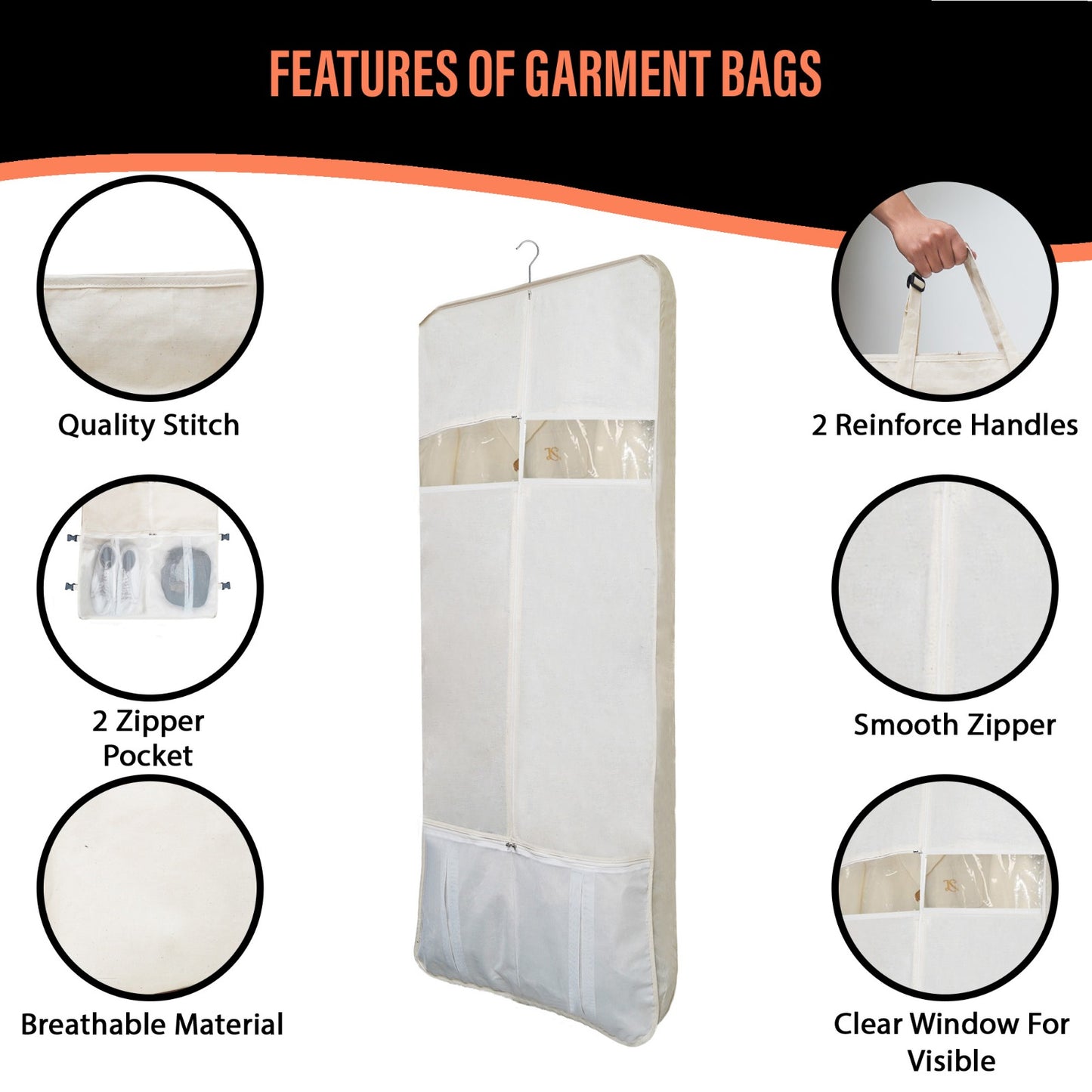 42" x 24" x 4" Premium garment bags: Protect your clothes in style.