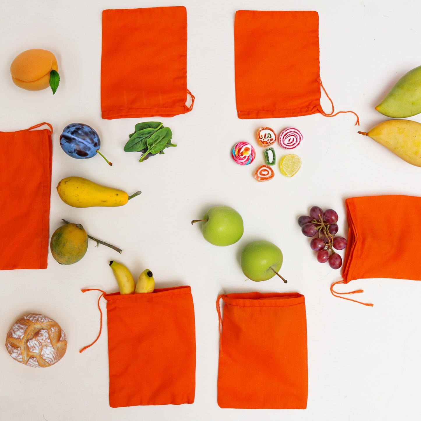 5x7 Inches Reusable Eco-Friendly Cotton Single Drawstring Bags Orange Color