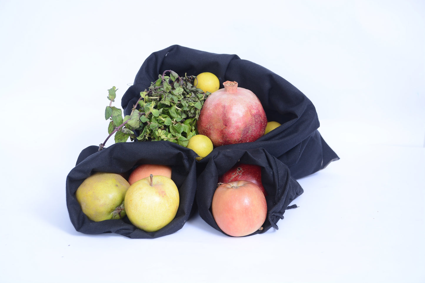 10x12 Inches Reusable Eco-Friendly Cotton Double Drawstring Bags Black Color