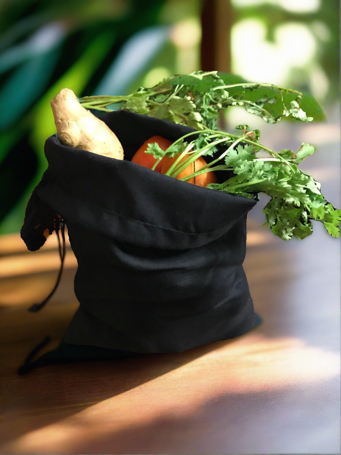 10x12 Inches Reusable Eco-Friendly Cotton Single Drawstring Bags Black Color