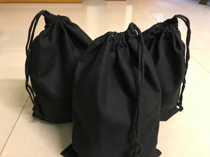 12x16 Inches Reusable Eco-Friendly Cotton Double Drawstring Bags Black Color