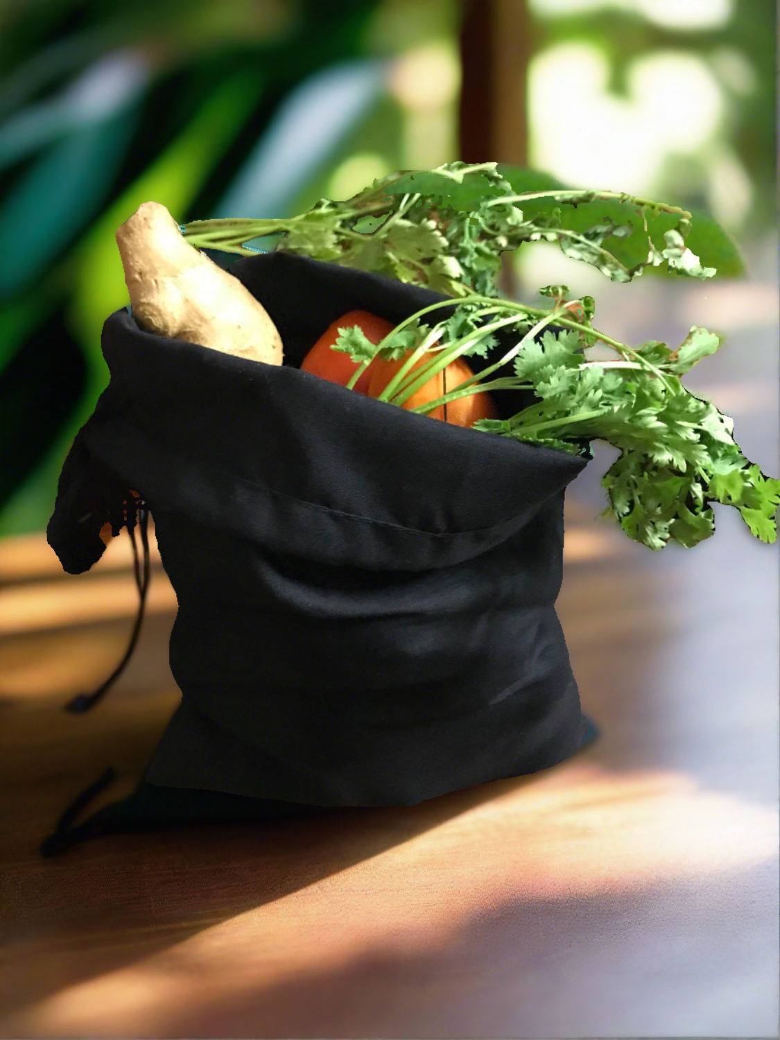 12x18 Inches Reusable Eco-Friendly Cotton Single Drawstring Bags Black Color