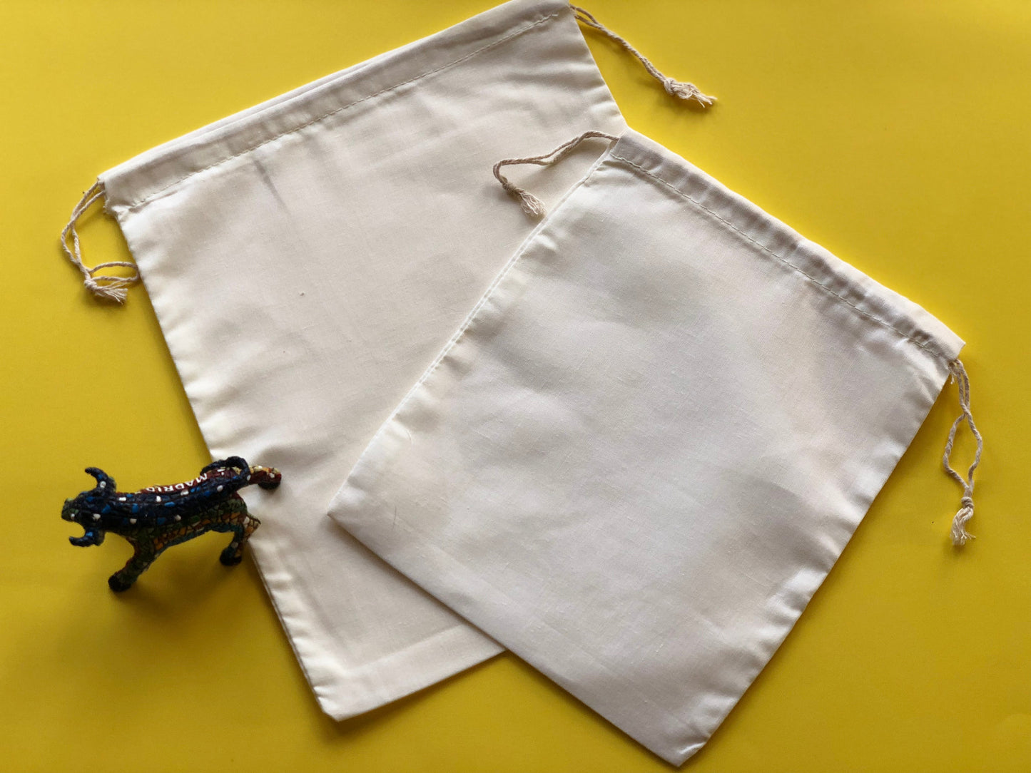 16x20 Inches Reusable Eco-Friendly Cotton Double Drawstring Bags Natural Color