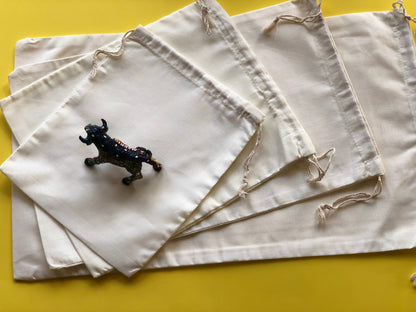 16x20 Inches Reusable Eco-Friendly Cotton Double Drawstring Bags Natural Color