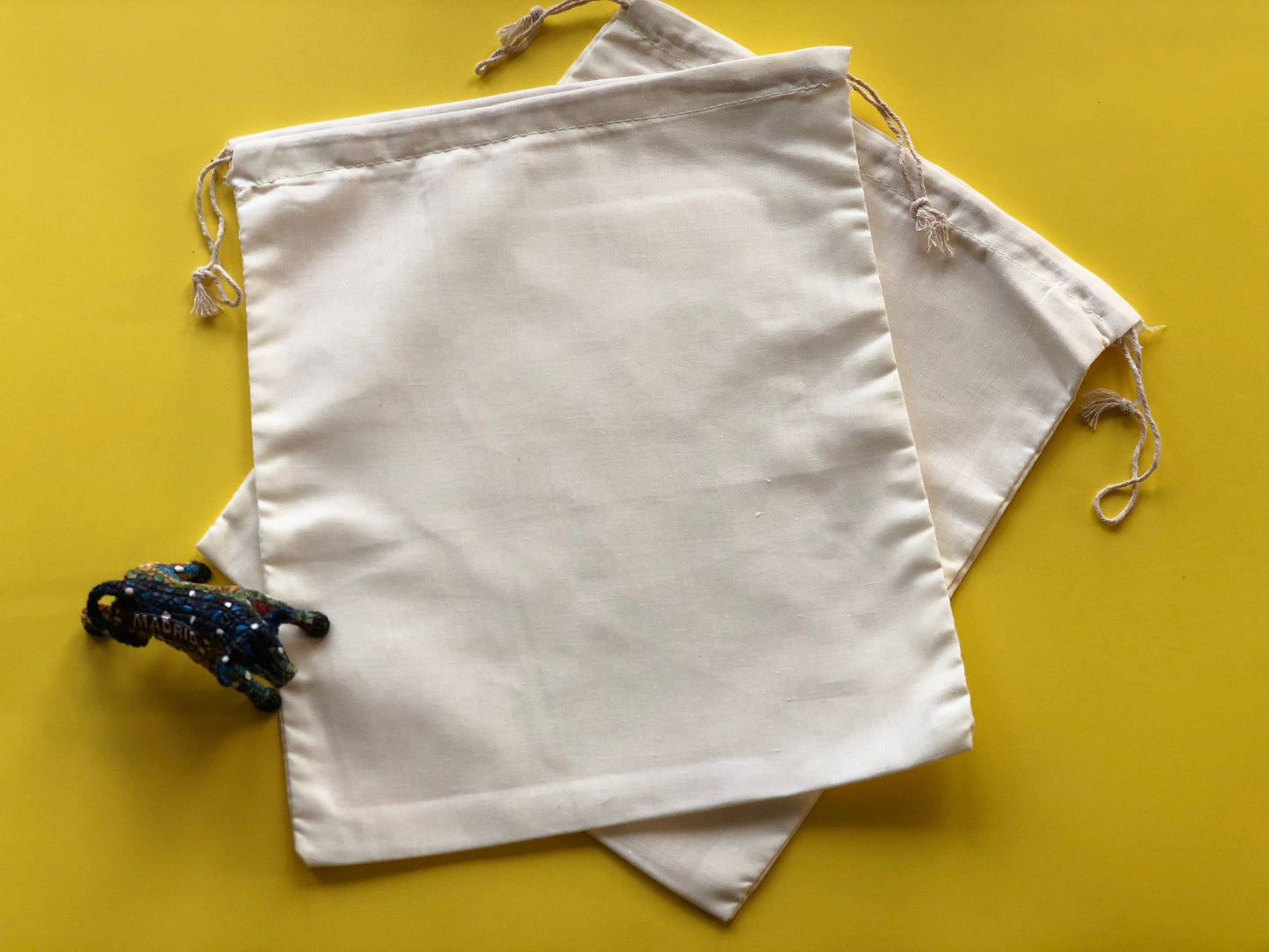 16x20 Inches Reusable Eco-Friendly Cotton Double Drawstring Bags Natural Color