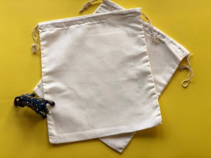 16x20 Inches Reusable Eco-Friendly Cotton Double Drawstring Bags Natural Color