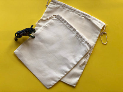 16x20 Inches Reusable Eco-Friendly Cotton Double Drawstring Bags Natural Color