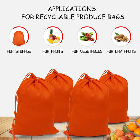 5x7 Inches Reusable Eco-Friendly Cotton Single Drawstring Bags Orange Color