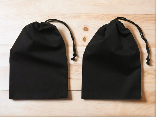 10x12 Inches Reusable Eco-Friendly Cotton Single Drawstring Bags Black Color
