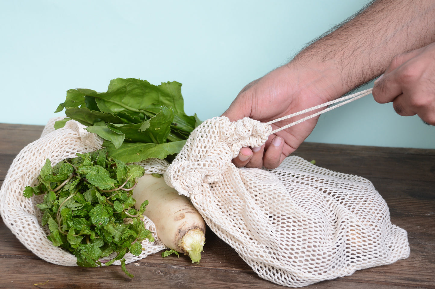 12 Pieces Of 12x16 Inches 100 Percent Cotton Mesh Bags NATURAL COLOR with 6 pieces of CORD LOCKS.