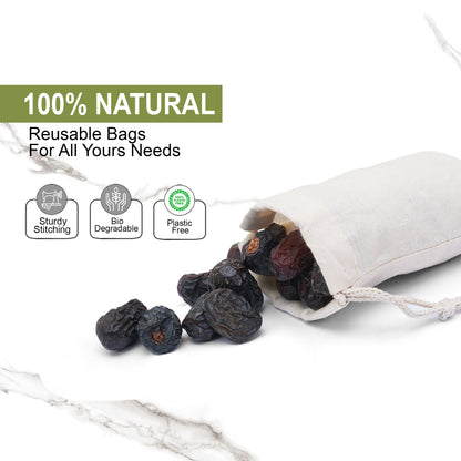 3x4 Inches Reusable Eco-Friendly Cotton Double Drawstring Bags Natural Color