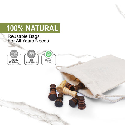 6x10 Inches Reusable Eco-Friendly Cotton Double Drawstring Bags Natural Color