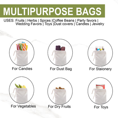 6x8 Inches Reusable Eco-Friendly Cotton Single Drawstring Bags Natural Color