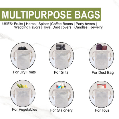 6x10 Inches Reusable Eco-Friendly Cotton Double Drawstring Bags Natural Color