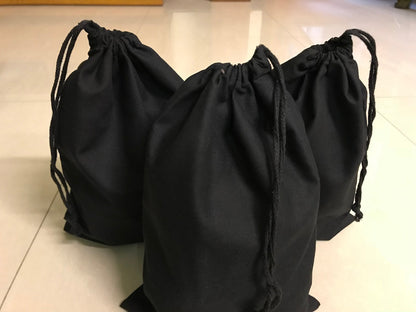 12x20 Inches Reusable Eco-Friendly Cotton Single Drawstring Bags Black Color