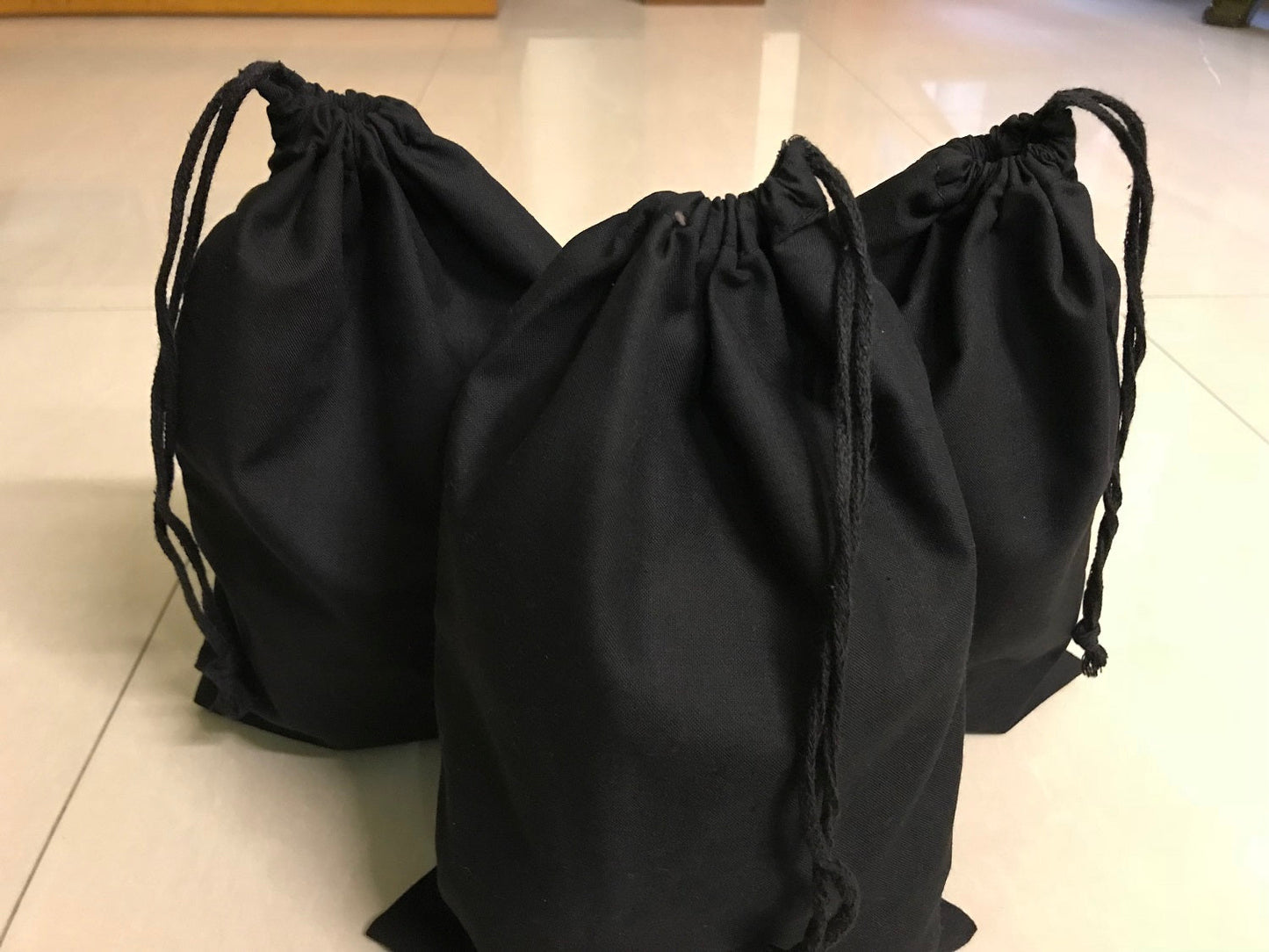 6x8 Inches Reusable Eco-Friendly Cotton Single Drawstring Bags Black Color