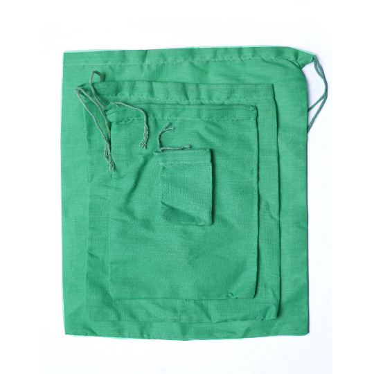 8x12 Inches Reusable Eco-Friendly Cotton Single Drawstring Bags Green Color
