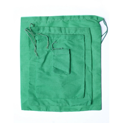 12x16 Inches Reusable Eco-Friendly Cotton Single Drawstring Bags Green Color