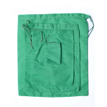 6x8 Inches Reusable Eco-Friendly Cotton Single Drawstring Bags Green Color