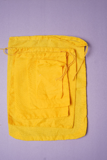 2x3 Inches Reusable Eco-Friendly Cotton Single Drawstring Bags Yellow Color