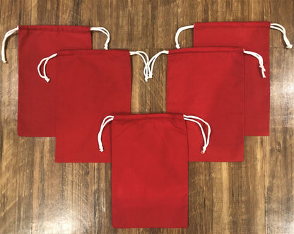 10x12 Inches Reusable Eco-Friendly Cotton Double Drawstring Bags Red Color