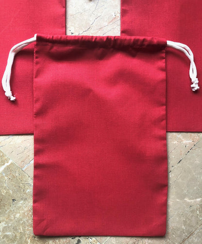 8x10 Inches Reusable Eco-Friendly Cotton Double Drawstring Bags Red Color