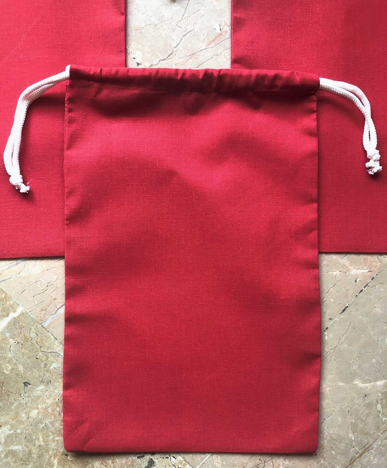 8x10 Inches Reusable Eco-Friendly Cotton Double Drawstring Bags Red Color