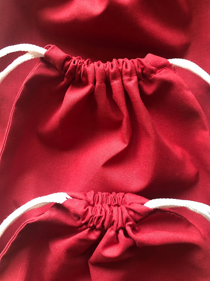 12x20 Inches Reusable Eco-Friendly Cotton Double Drawstring Bags Red Color