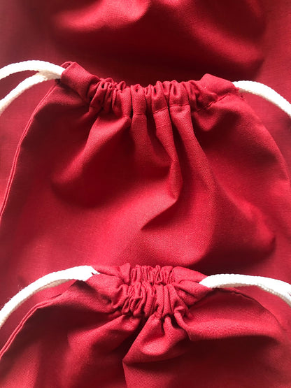 12x16 Inches Reusable Eco-Friendly Cotton Double Drawstring Bags Red Color