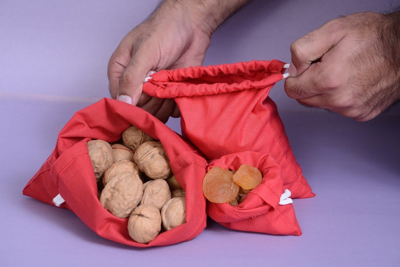 3x4 Inches Reusable Eco-Friendly Cotton Double Drawstring Bags Red Color