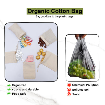 12x16 Inches Reusable Eco-Friendly Cotton Single Drawstring Bags Natural Color