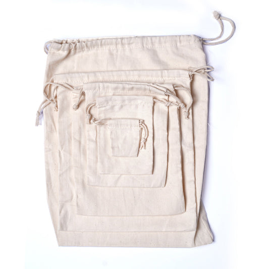 6x8 Inches Reusable Eco-Friendly Double Drawstring Cotton CANVAS Bags Natural Color